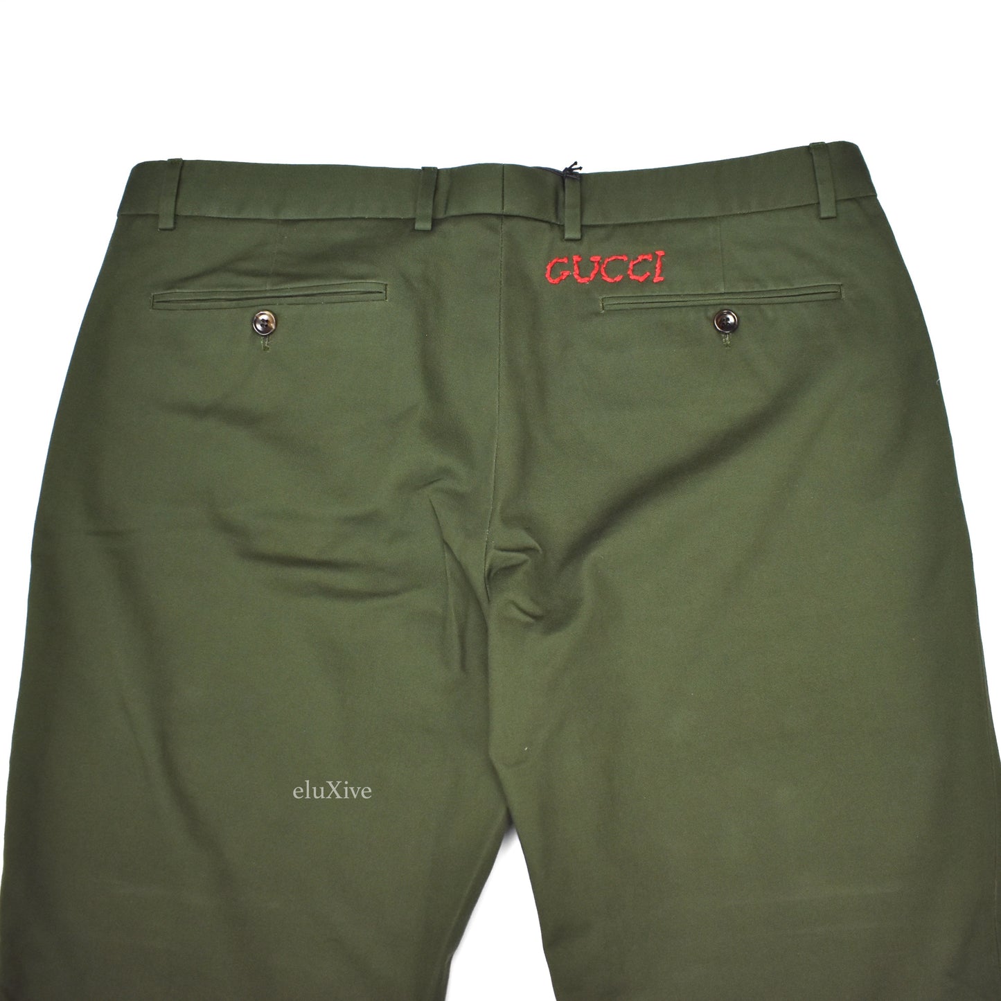 Gucci - Green Hand Embroidered Logo Twill Pants