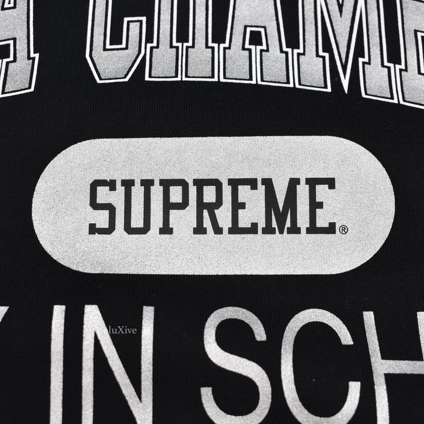 Supreme x Champion - Black 'Stay in School' Logo Sweatshirt