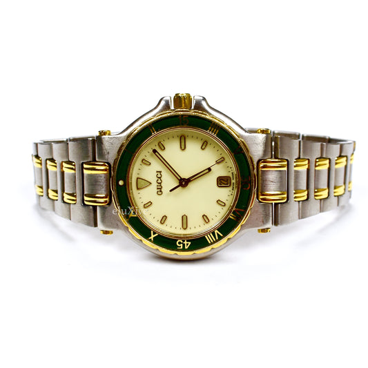 Gucci - 9700M Gold/Steel Green Bezel Watch