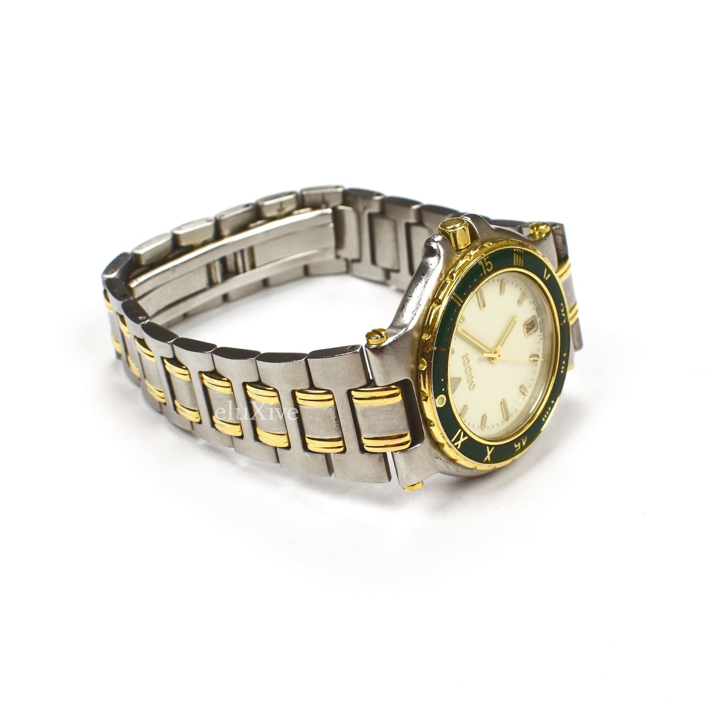 Gucci - 9700M Gold/Steel Green Bezel Watch