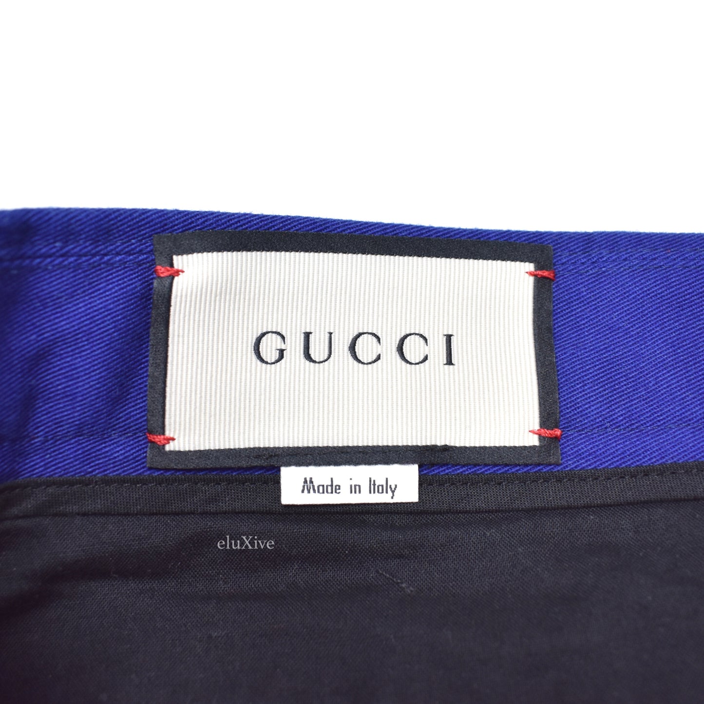 Gucci - Blue Hand Embroidered Logo Twill Pants