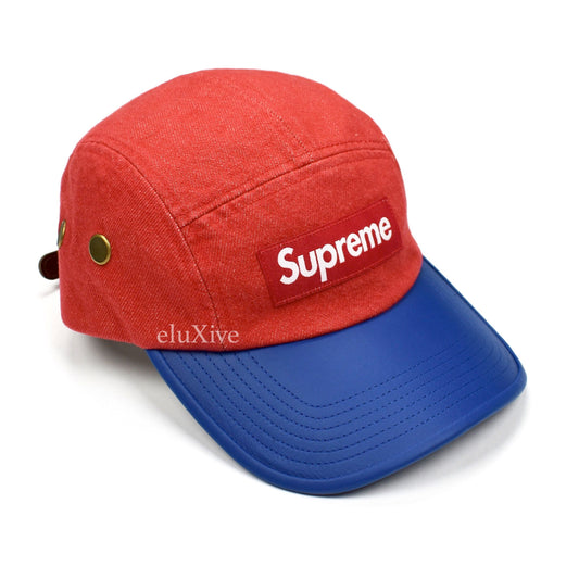 Supreme - 2-Tone Leather Brim Box Logo Hat (Red/Blue)