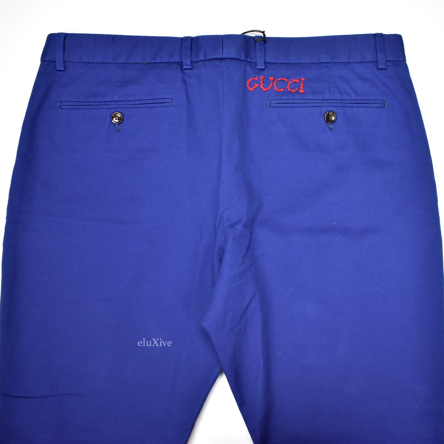 Gucci - Blue Hand Embroidered Logo Twill Pants