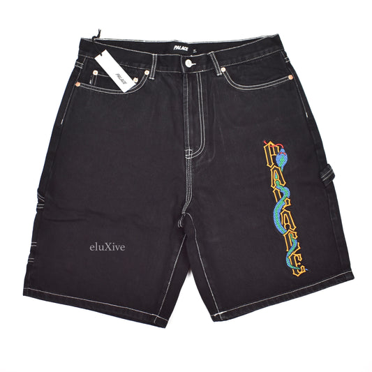 Palace - Snake Logo Embroidered 'Sphesh' Denim Shorts (Black)