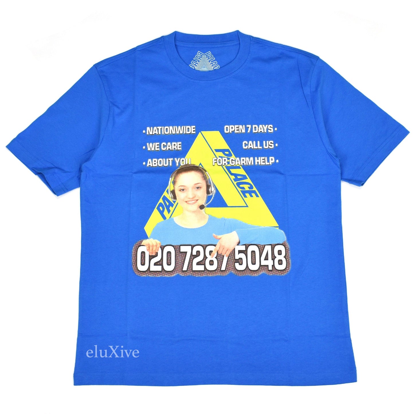 Palace - Bell Man Tri-Ferg Logo Phone Number T-Shirt (Blue)