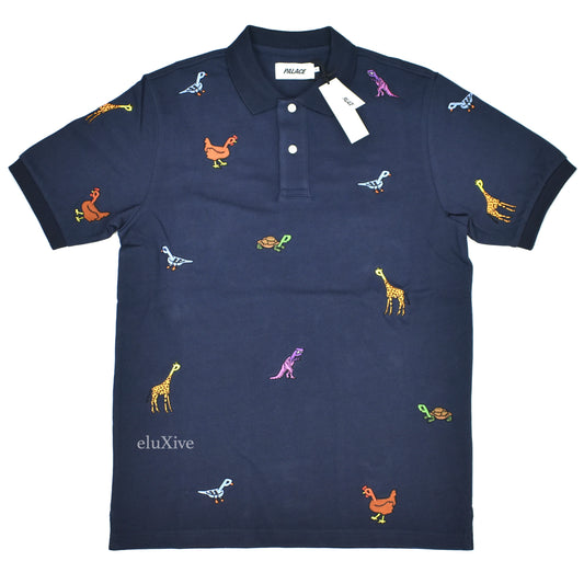 Palace - P-Logo Embroidered Animals Polo Shirt (Navy)