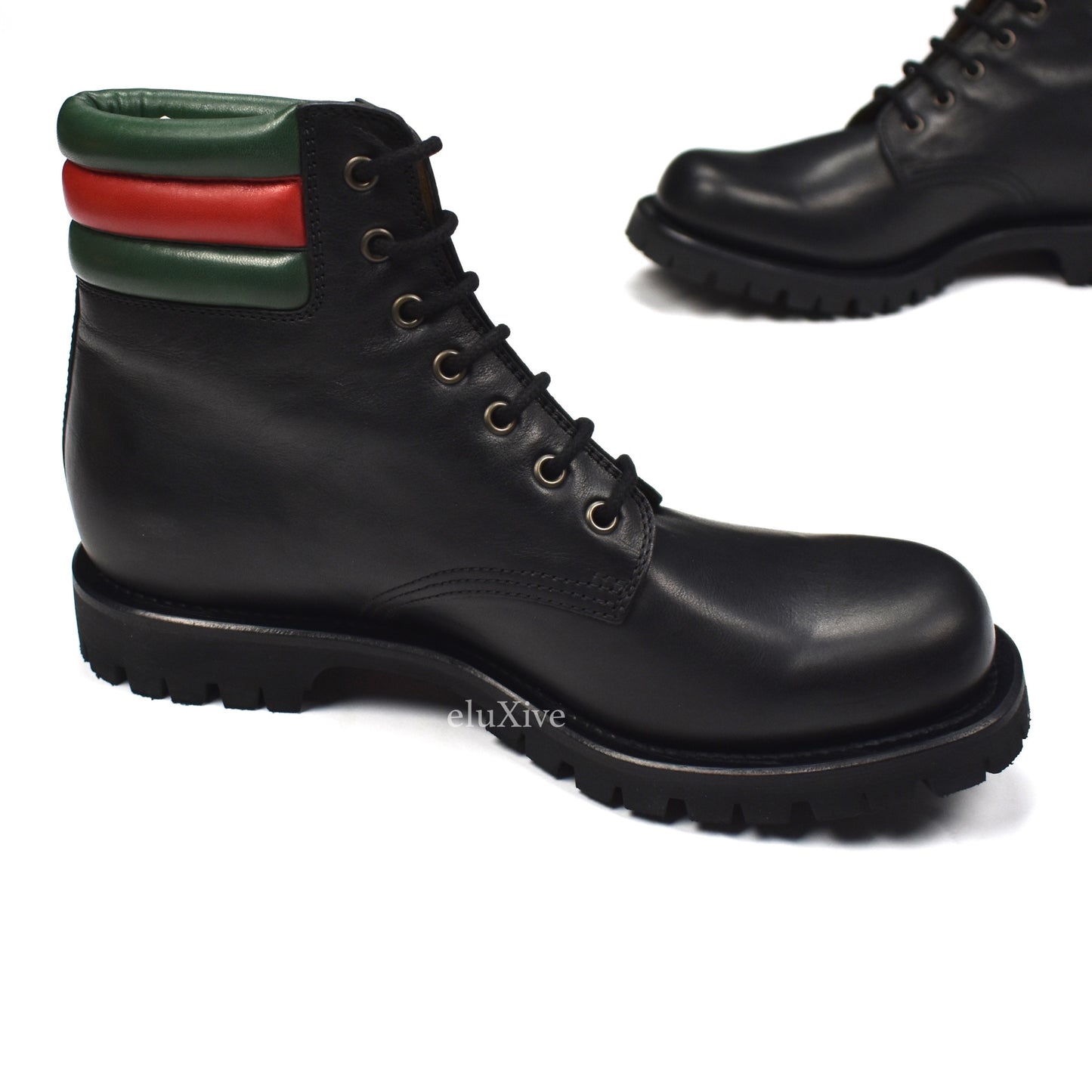 Gucci - Black Leather Web Stripe Boots