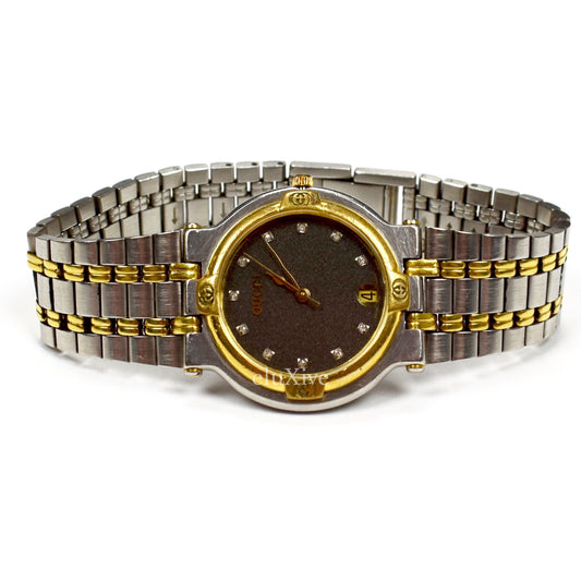 Gucci - 9000M Gold/Steel Diamond Dial Watch