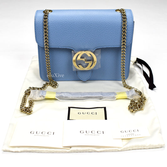 Gucci - Light Blue GG Buckle Chain Strap Bag