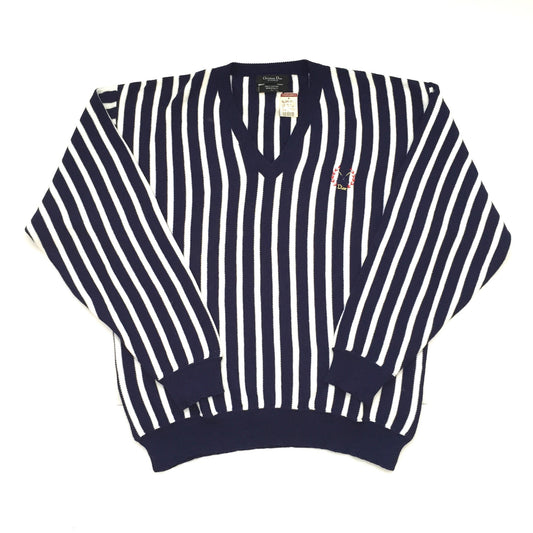 Dior - Navy & White Vertical Stripe Sweater