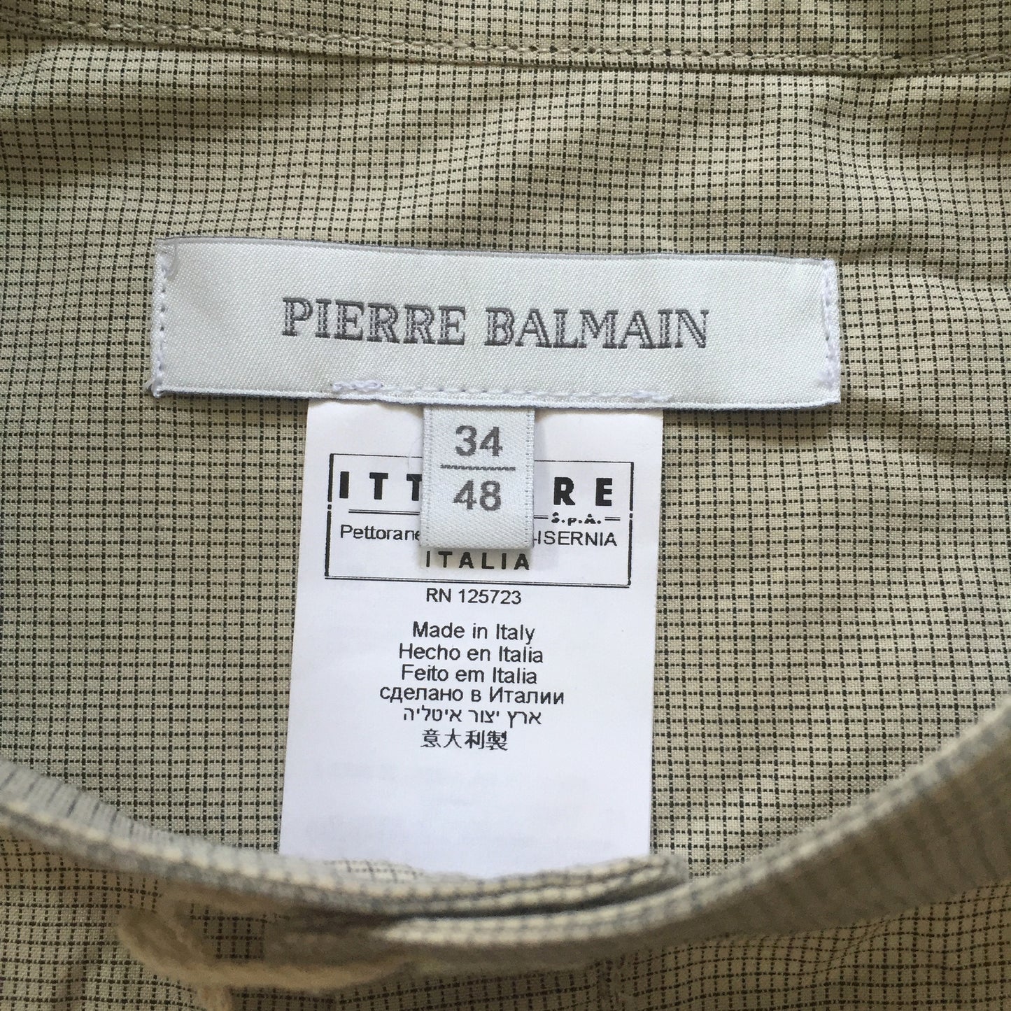 Pierre Balmain - Tan Check Band Collar Shirt
