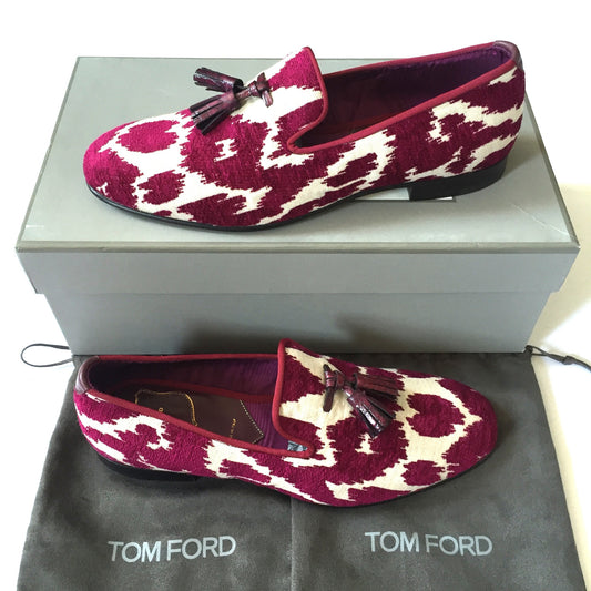 Tom Ford - Magenta Jacquard Croc Tassel Loafers