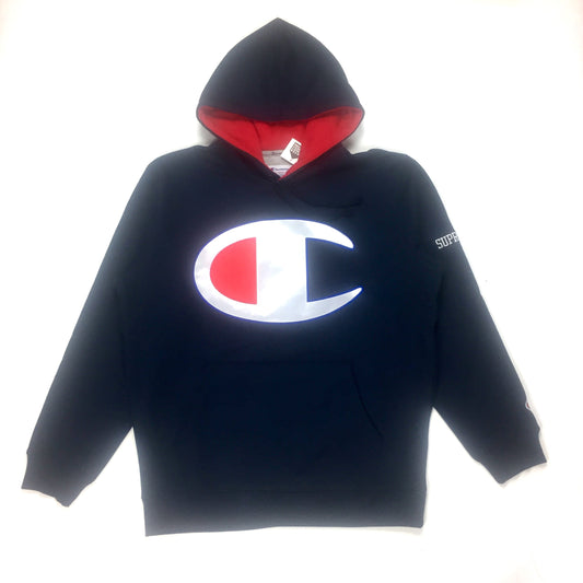 Supreme x Champion - Navy Satin Logo Hoodie