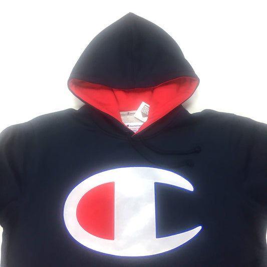 Supreme x Champion - Navy Satin Logo Hoodie