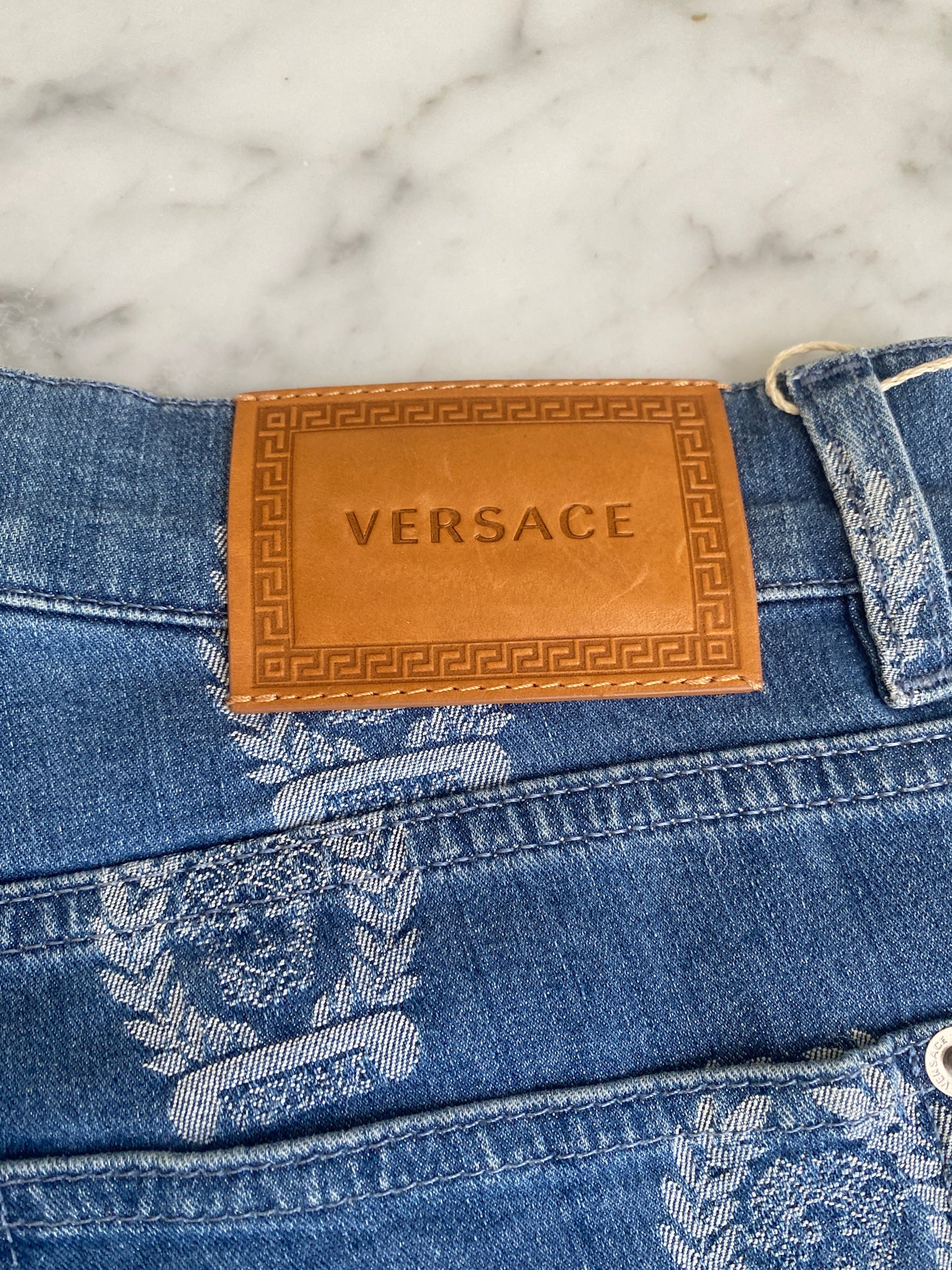 Versace - Blue Wreath Medusa Logo Jacquard Denim Jeans