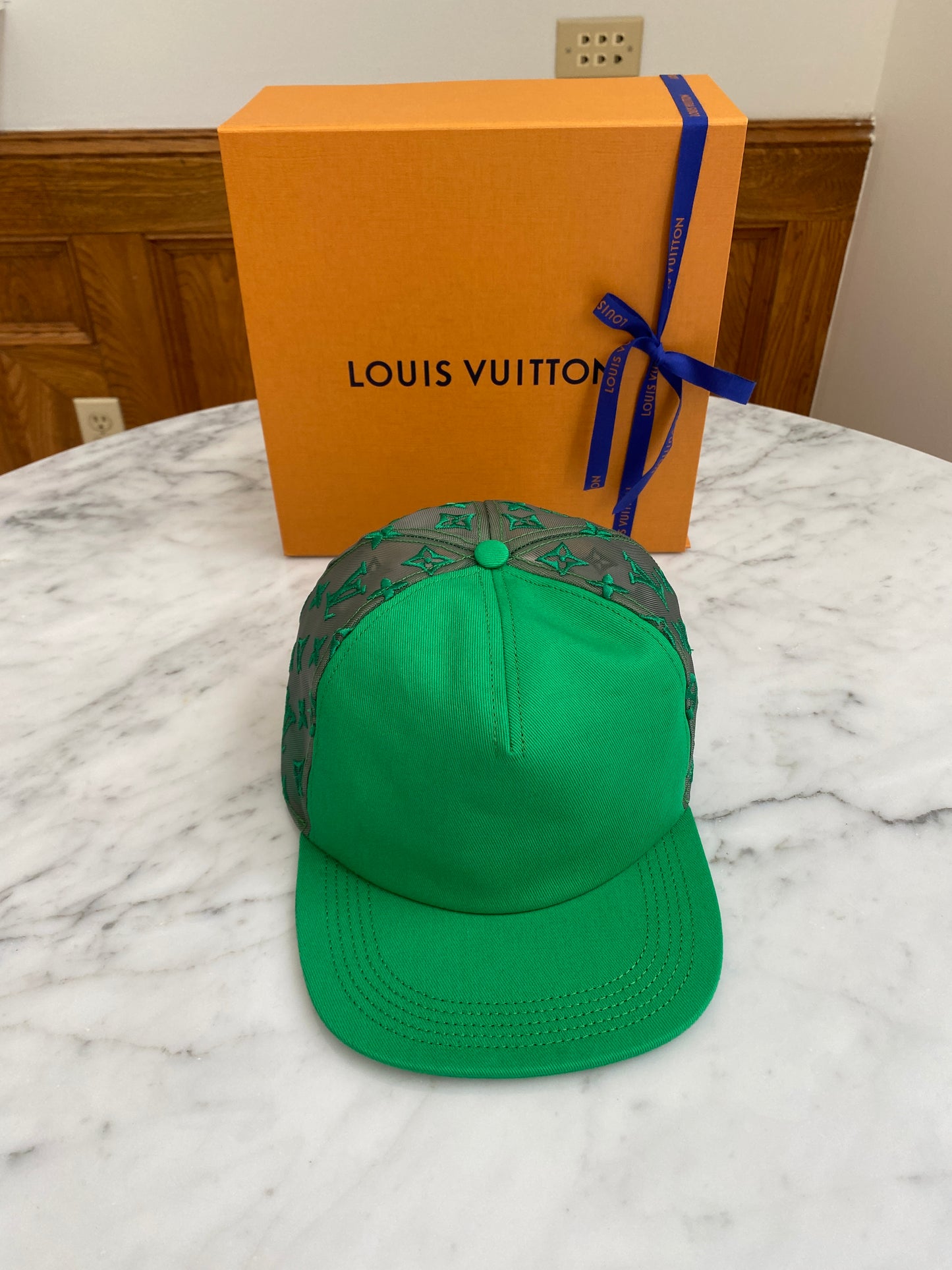 Louis Vuitton green Monogram-Embroidered Cap