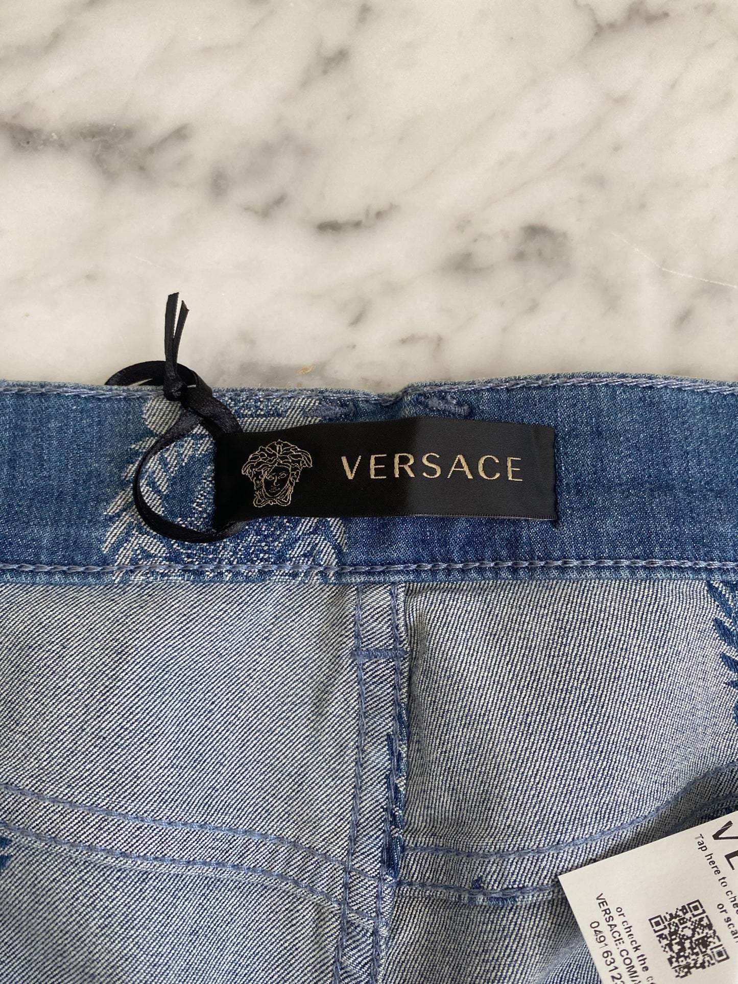 Versace - Blue Wreath Medusa Logo Jacquard Denim Jeans